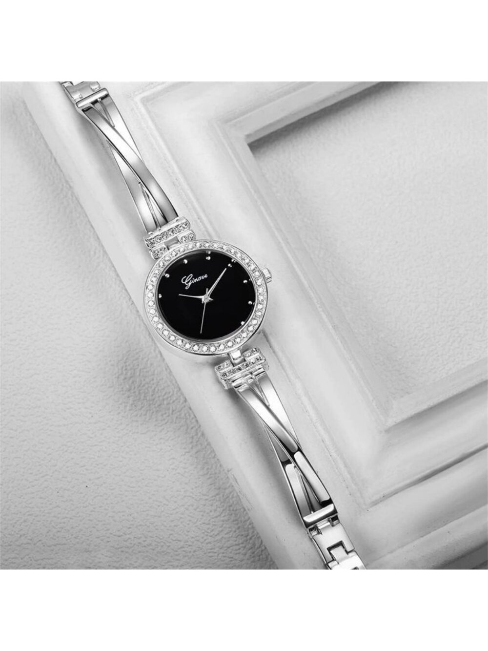 Women's Silver Analog Quartz Crystal Bangle Jewelry 4 Bracelets Set Wrist Watch - Picture 7 of 7